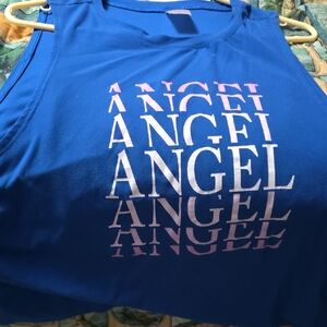Blue Tank Top with Pink "ANGEL" Graphic